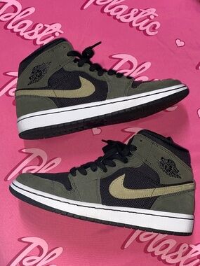 Women's Air Jordan 1 Mid Military Olive Green Nike Sneaker Suede Exclusive Shoe